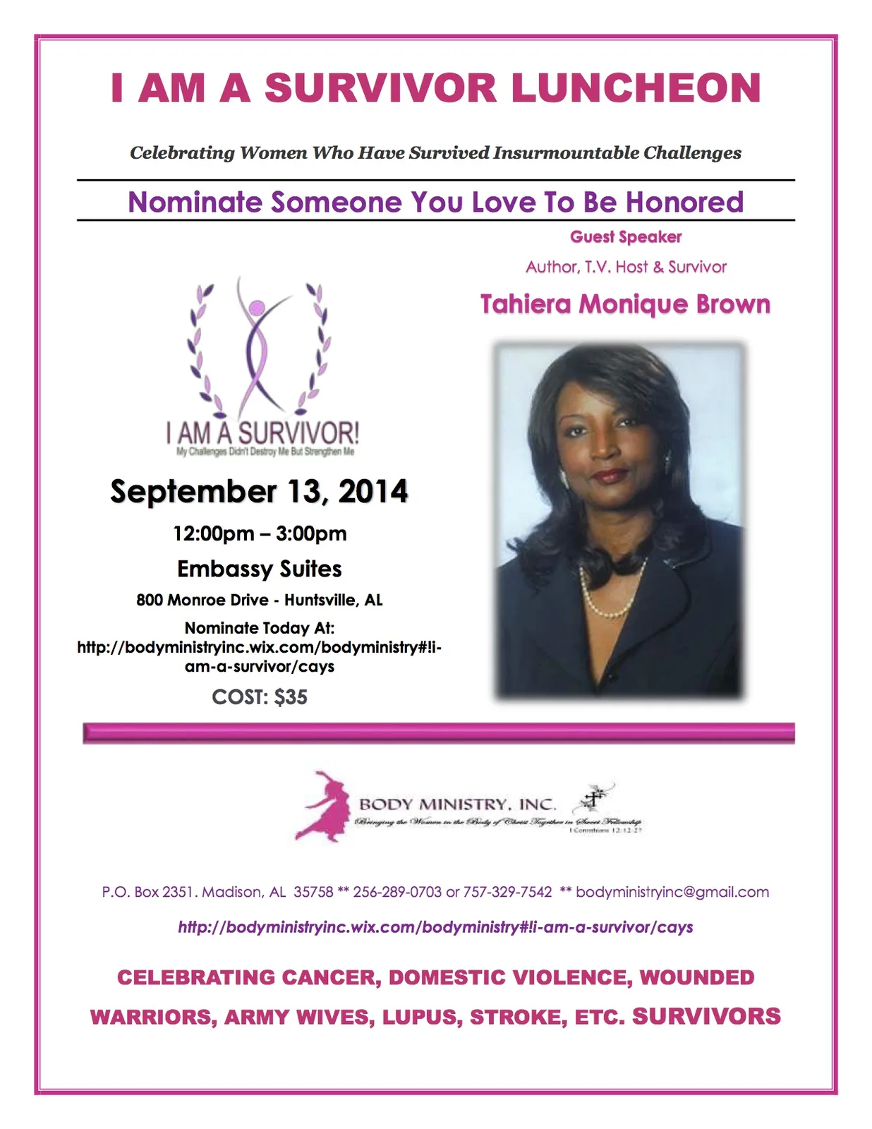 Tahiera Monique Brown Keynote Speaker for Survivor Conference