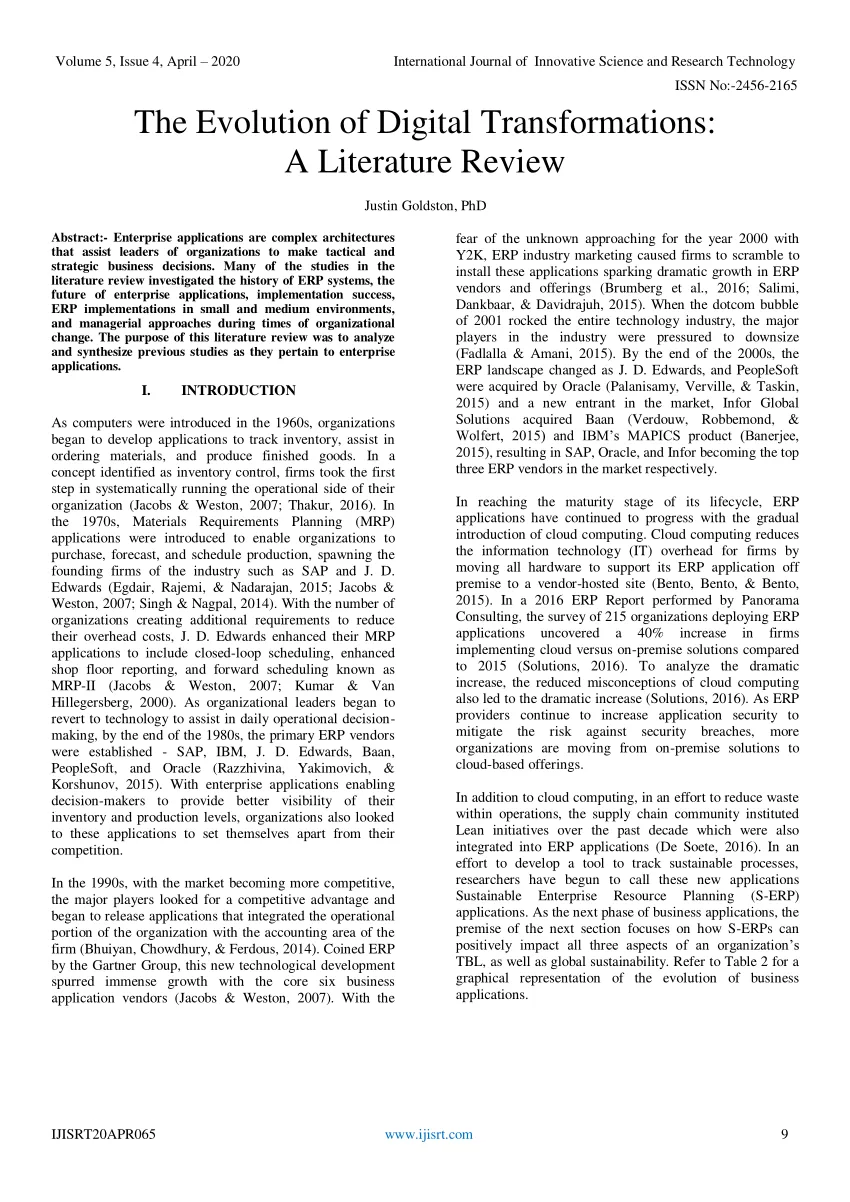 The Evolution of Digital Transformations: A Literature Review
