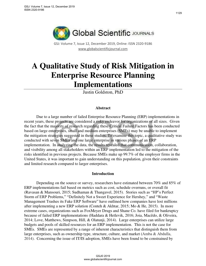 A Qualitative Study of Risk Mitigation in Enterprise Resource Planning Implementations